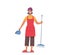 Home Routine, Household Duties in Living Room. Young Woman Doing Domestic Work, Cleaning Floor with Brush and Scoop