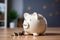 Home savings white piggy bank signifies money saved for a house