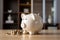 Home savings white piggy bank signifies money saved for a house