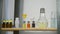Home school chemistry laboratory with reagents, jars, flasks and test tubes.