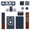 Home sound system stereo flat vector music loudspeakers player subwoofer equipment technology.