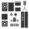 Home sound system stereo flat vector music loudspeakers player subwoofer equipment technology.