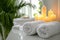 Home Spa Fluffy White Towels, Serene Calming Candles, Relaxation and Wellness, Relaxing Day at Home, generative AI