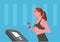 Home sports. Woman running on a treadmill vector illustration. Athlete on a simulator. flat illustration