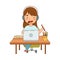 Home Study and Distance Learning with Girl In Front of Laptop Training and Doing Homework Vector Illustration