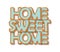 Home sweet home. Biscuit cartoon hand drawn letters. Cute design in pastel blue colors. Isolated on white.