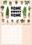 Home sweet home. Hygge monthly calendar with succulents plants elements. Lagom scandinavian planner. Cute cartoon style hygge