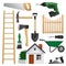 Home tools set for construction and repair process on w