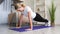 Home training indoor fitness woman doing plank