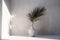 home vase tree palm room wall decor sunlight shadows concrete design interior. Generative AI.