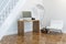 Home Working Cabinet Interior With White Armchair And Lighting Perspective View