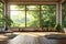 home yoga space in front of large window with nature view