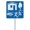 Home zone entry road sign, European Union, isolated EU residential area traffic roadside signage closeup grey pole post