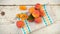 Homegrown apricots on vintage white wooden table