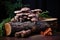 homegrown shiitake mushrooms on oak logs