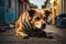 Homeless abandoned stray dog with very sad smart eye. ai generative