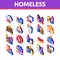 Homeless Beggar People Isometric Icons Set Vector