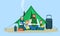 Homeless family in tent concept banner, flat style