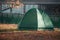 Homeless in igloo tent in urban park