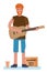 Homeless man beggar playing guitar tramp begging for help. homeless. jobless concept. cartoon style vector illustration