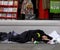Homeless man sleeping rough on street