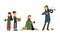 Homeless People Characters Standing with Cardboard Sign and Begging for Help Vector Illustration Set