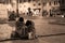 Homeless people sleeping on the street in Rome, Italy