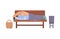 Homeless poor dirty man sleeping on bench at city street a vector illustration