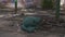 Homeless sleeping bag in derelict building