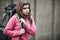 Homeless Teenage Girl On Streets With Rucksack