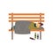 Homeless tramp or beggar sleeping on a bench flat vector illustration isolated.