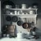 homely organised kitchen, filled with pots and pans, generative ai