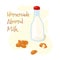 Homemade Almond Milk glass bottle with whole almonds vector post