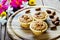 Homemade Almonds tart on wooden table background