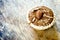 Homemade Almonds tart on wooden table background