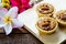 Homemade Almonds tart on wooden table background