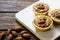 Homemade Almonds tart on wooden table background