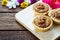 Homemade Almonds tart on wooden table background