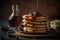 Homemade american pancakes with honey. Sweet Breakfast. Generative Ai