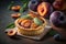 homemade appetizing plum mini pie with few large and sweet plums
