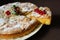 Homemade Apple pie with nuts and red currants.Texture or background