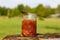 Homemade apricot jam in beautiful glass jar