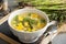 Homemade asparagus and frittata soup
