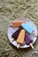 Homemade assorted flavors and colors of frozen yogurt or icecream popsicles from fruits. Summer ice dessert. Healthy food. Copy s