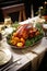 Homemade baked duck on the New Year\\\'s Christmas table. Christmas dinner, dish.