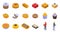 Homemade baked goods delivery icons set isometric vector. Chocolate food cooking