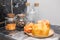 Homemade Bakery and  Bowl of Biscuit on Marble Kitchen Table