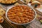 Homemade Baklava in a Round Metal Tray