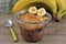 Homemade banana crumble in close-up