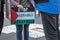 Homemade banner plackard of Palestinian flag with `Stop Israeli Apartheid`